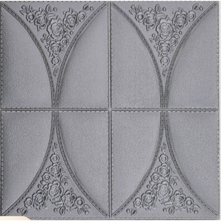 Autocolant din spuma si plastic 3D reliefat cu motive florale 70x70 cm, argintiu